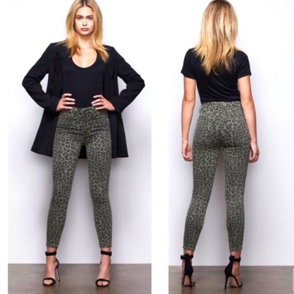 GOOD AMERICAN Good Waist Crop Jeans In Sage Leopard 30 NWT